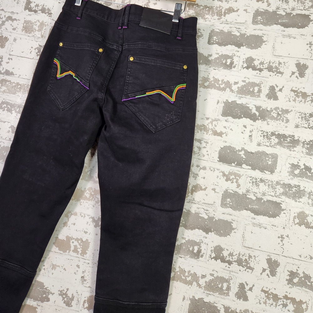 Blac‎ Leaf Wisdom and Legacy Mens Black Denim Jeans 32x32 Patches Streetwear Y2K - Picture 9 of 16